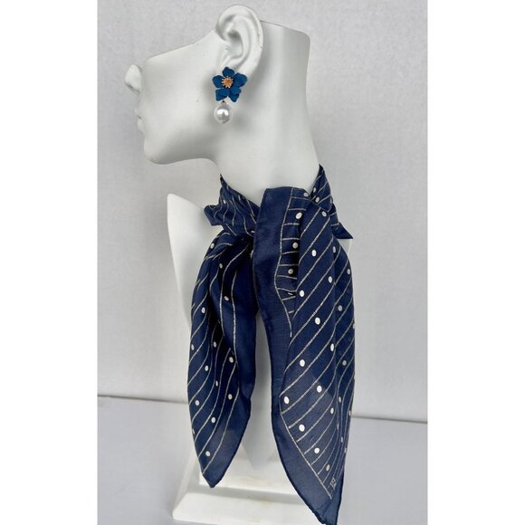 Vintage ECHO Silk Scarf Navy Off-White Classic Nautical 20.5"W x 21"L Handrolled - Picture 1 of 5